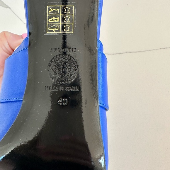 Versace Logo Mules Sandals Heels Blue - Picture 6 of 6